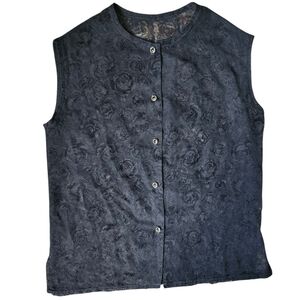 Vintage Inspired Black Floral Lace Button Up Vest
